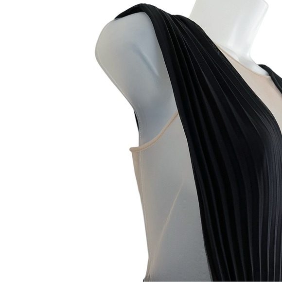 BEBE Size 4 Black Nude Mesh Sexy Chiffon Sleeveless Palazzo Slit Pants Jumpsuit - Picture 11 of 13